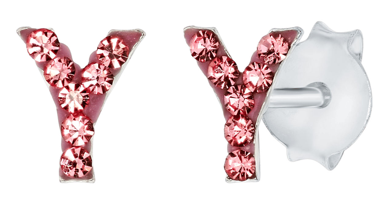 Silberne Kinderohrringe Initalien rosa Kristall