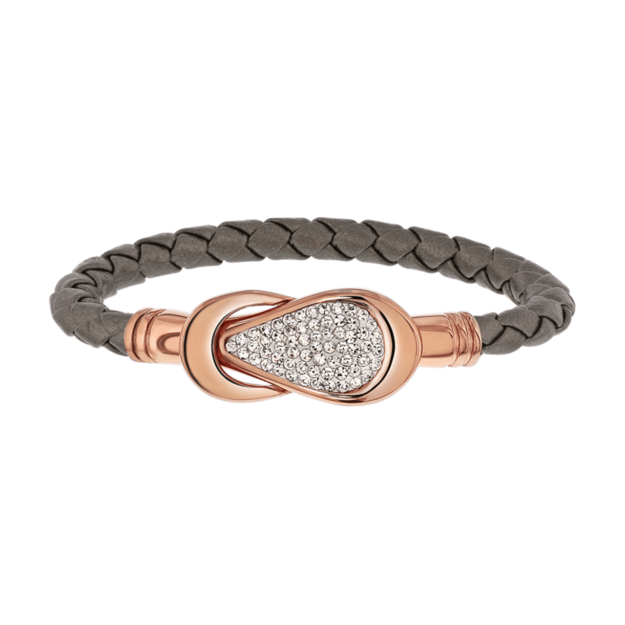 Gerecycleerd stainless steel armband leer grijs/rose met kristal