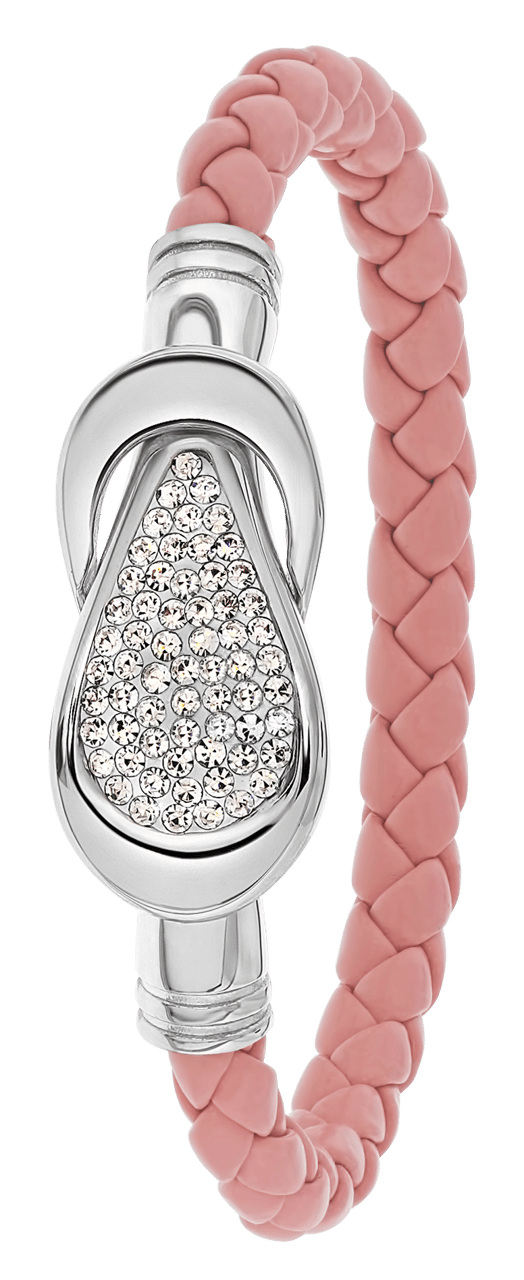 Gerecycled stalen armband leer licht roze/staal met kristal