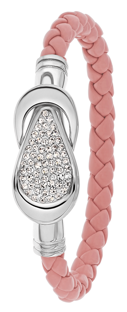 Gerecycleerd stainless steel armband leer licht roze/stainless steel met kristal