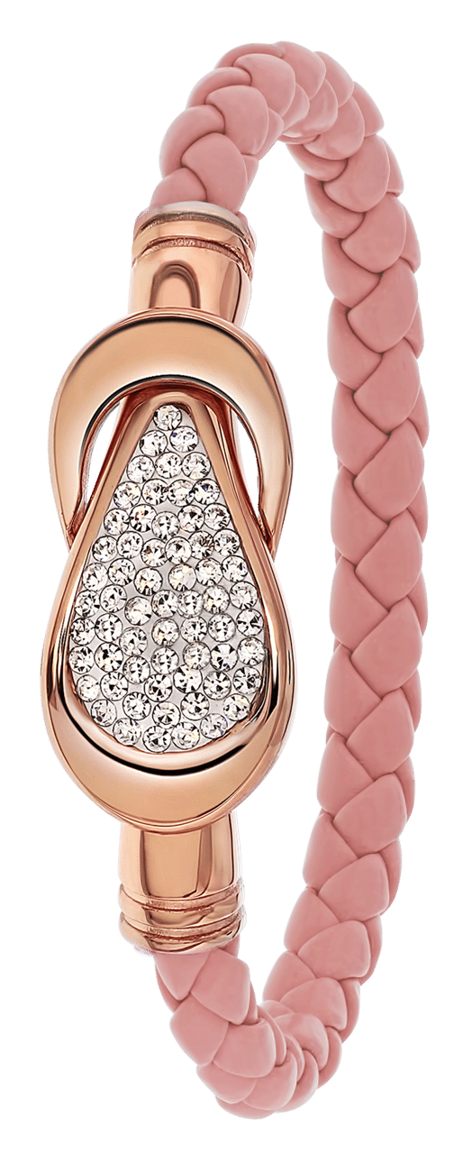 Gerecycleerd stainless steel armband leer licht roze/rose met kristal