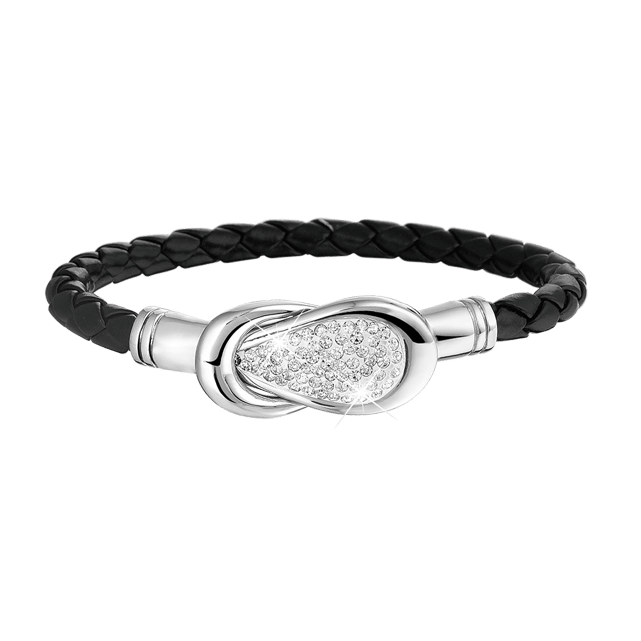 Gerecycleerd stainless steel armband leer marsala/stainless steel met kristal