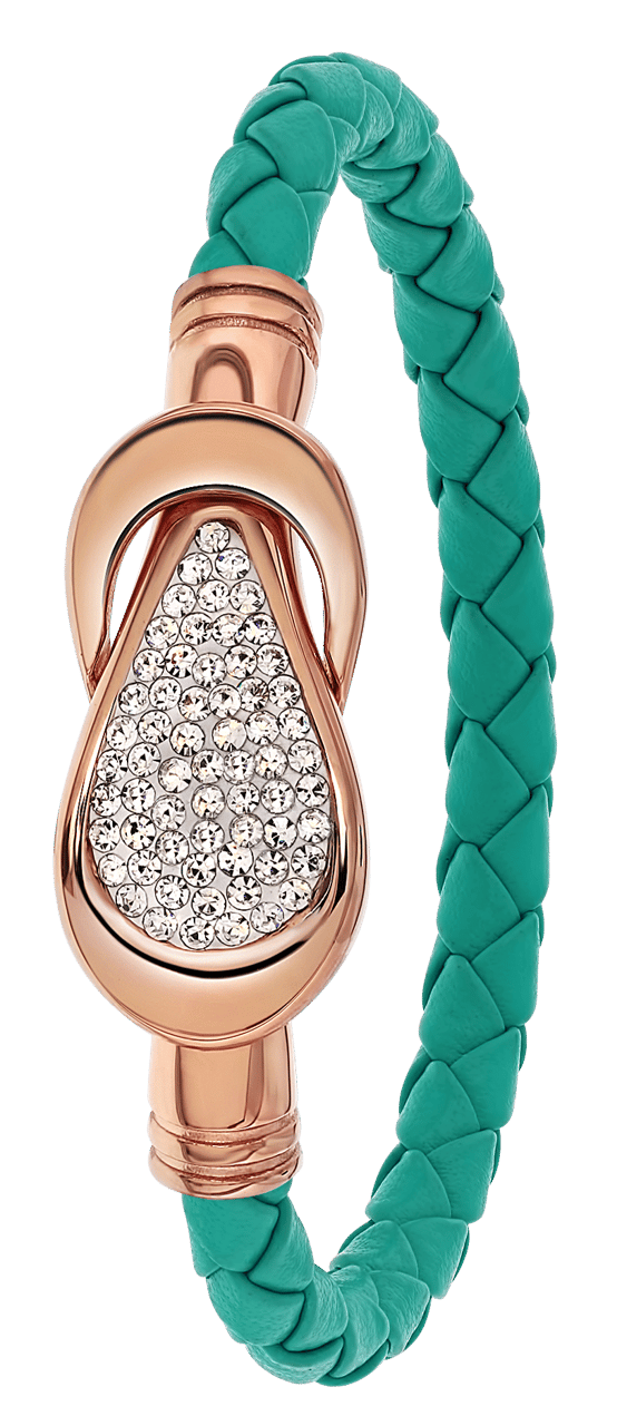 Gerecycleerd stainless steel armband leer turquoise/rose met kristal