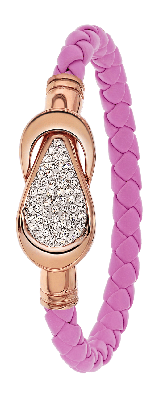 Gerecycleerd stainless steel armband leer violet/rose met kristal