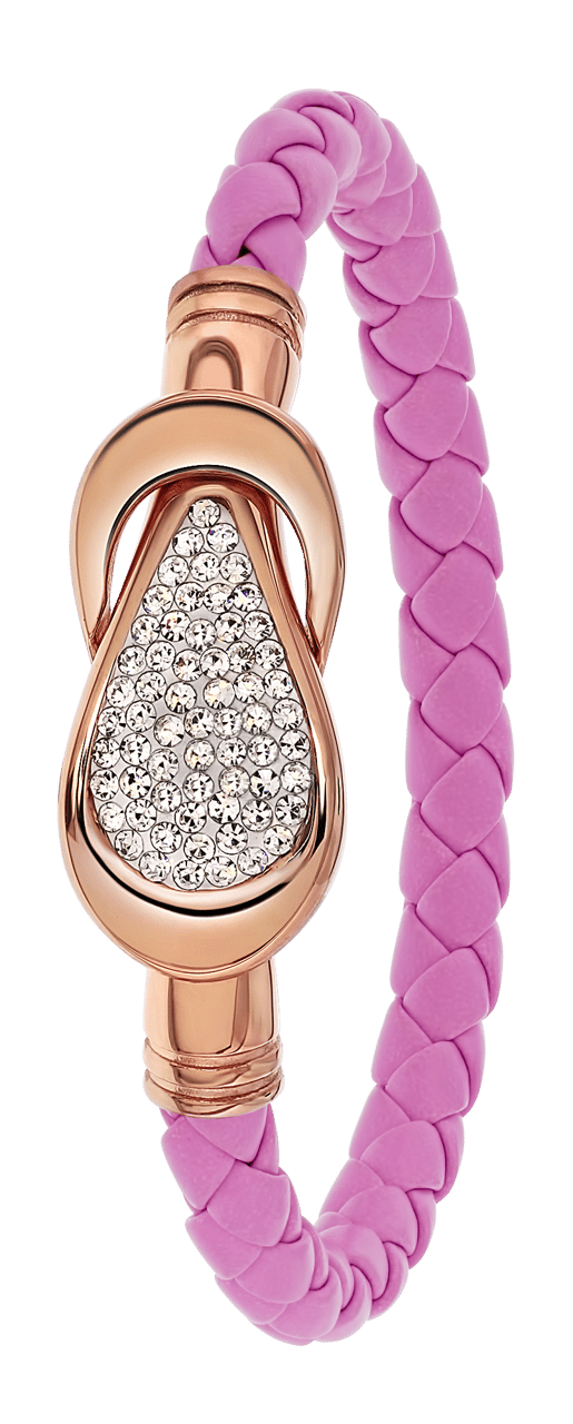 Gerecycleerd stalen armband leer violet/rose met kristal