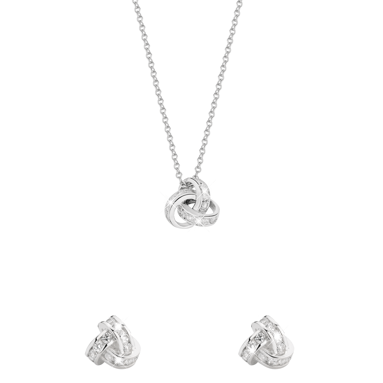 Zilveren set ketting&oorbellen knoop zirkonia
