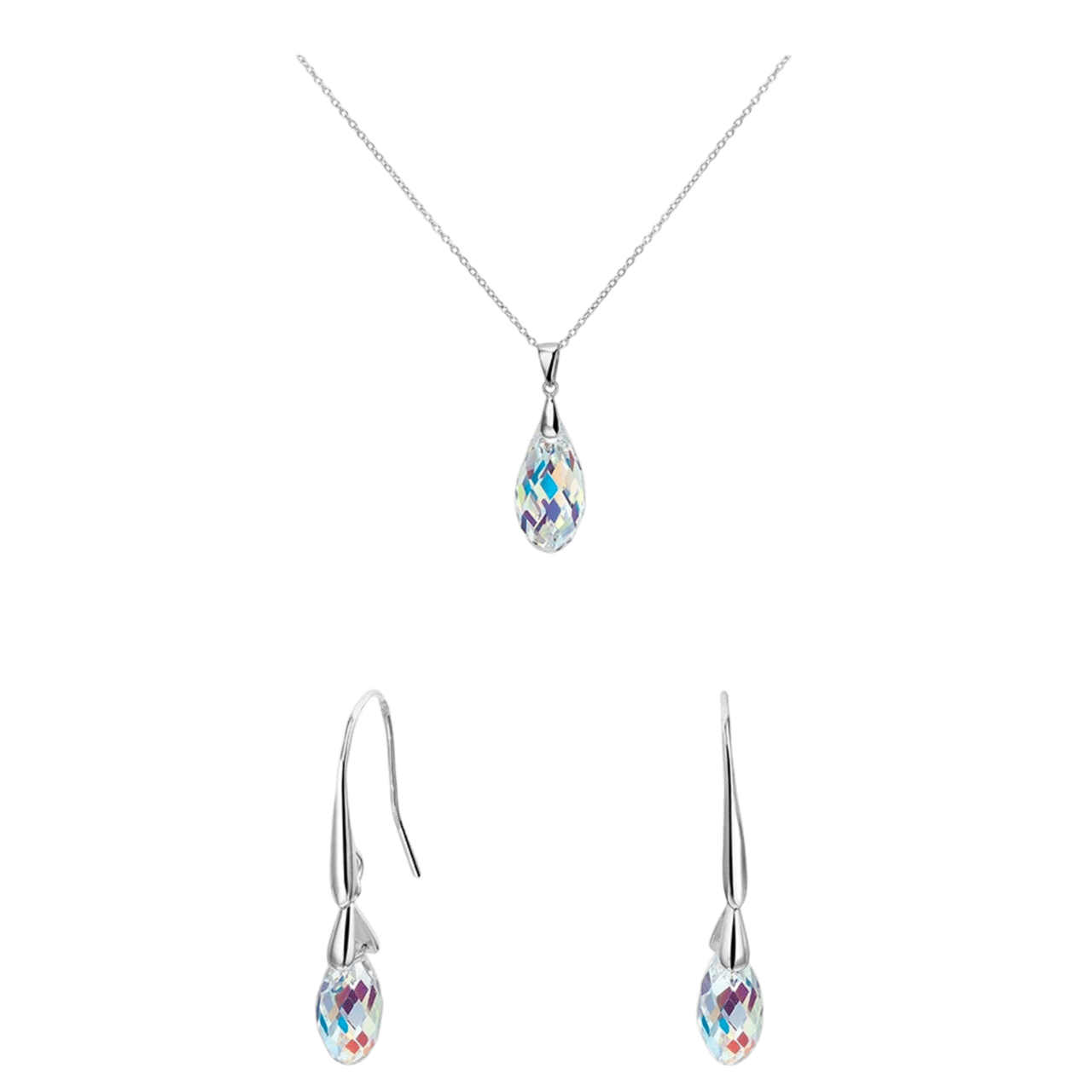 Schmuckset, 925 Silber, Tropfen mit Kristall