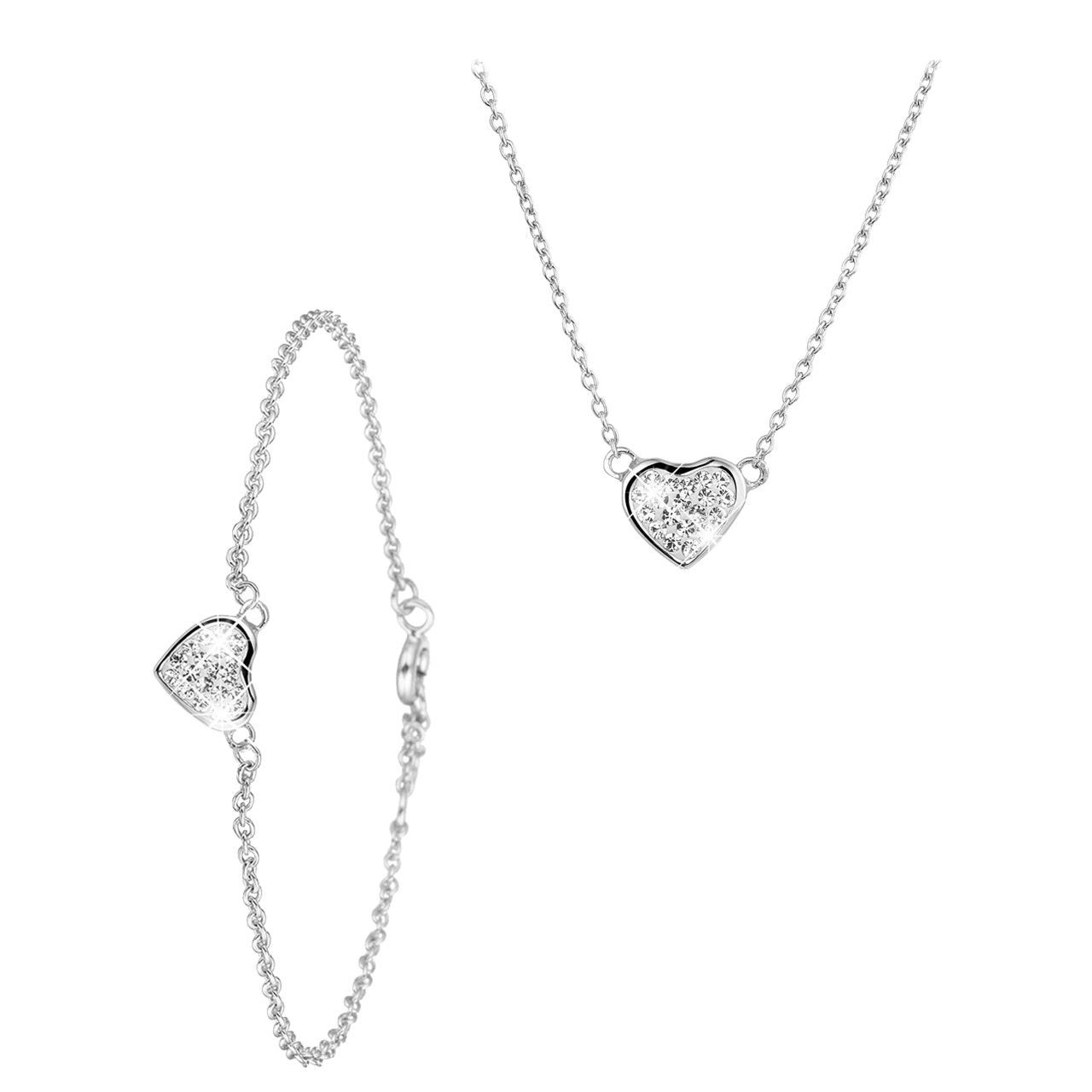 Schmuckset, 925 Silber, Herz mit Kristall