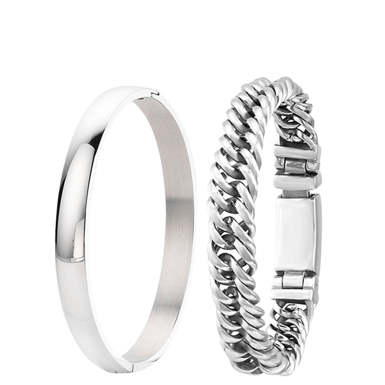 Gerecycleerd stainless steel set met twee armbanden