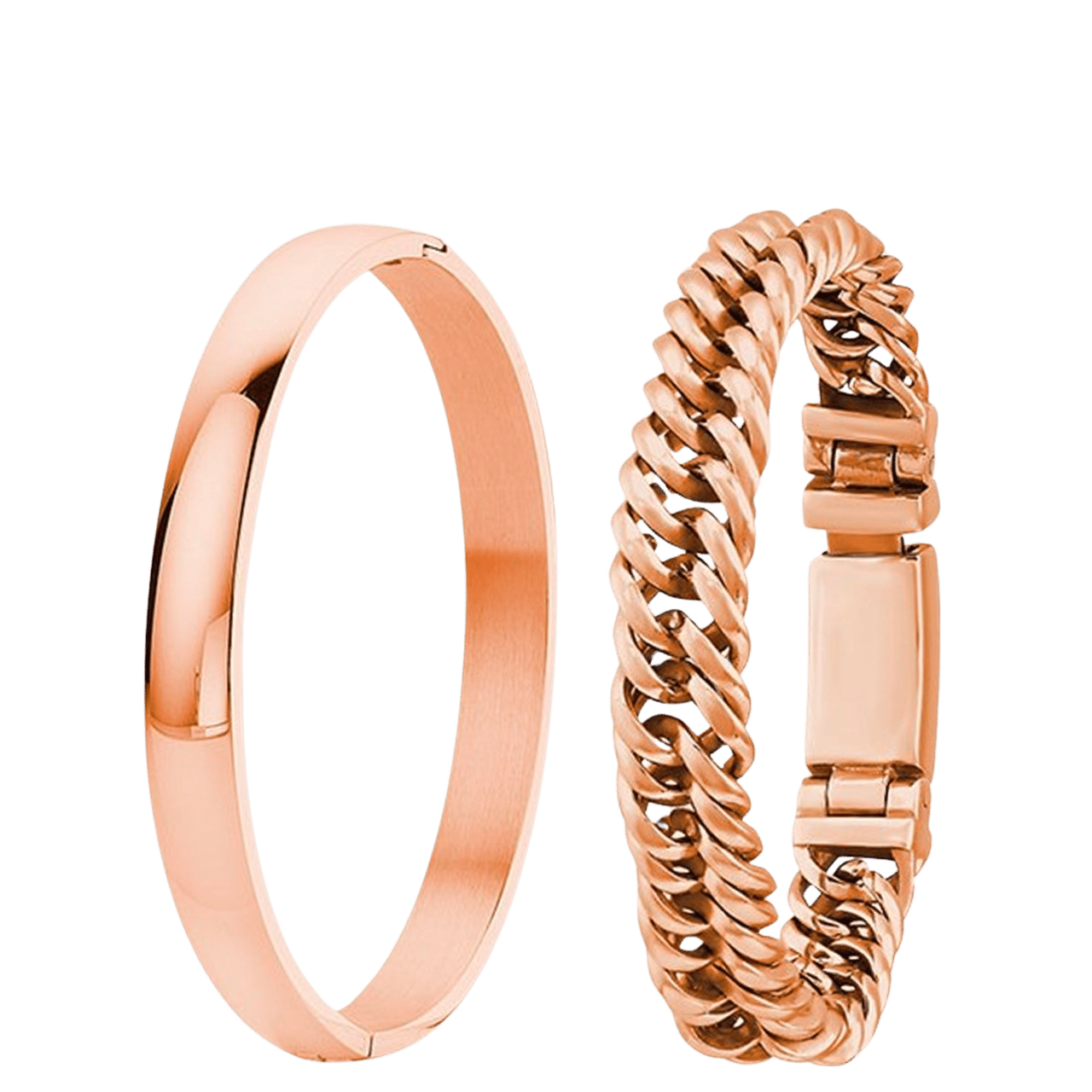 Gerecycleerd stainless steel set met twee roseplated armbanden