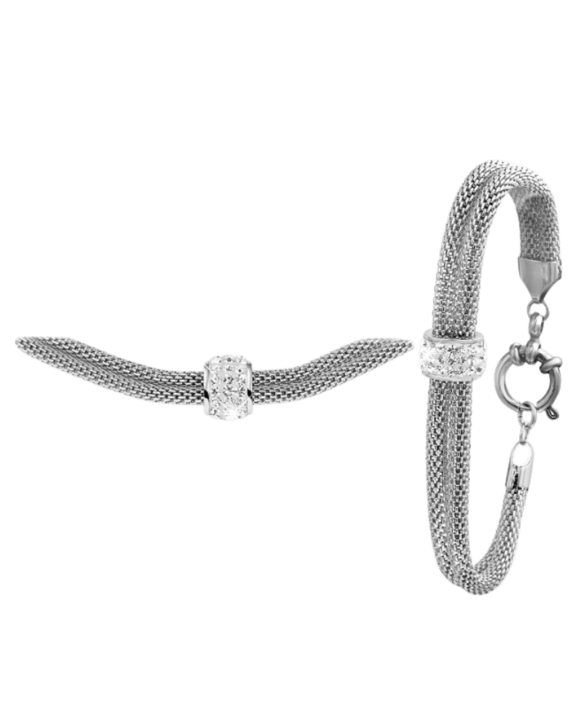 Gerecycleerd stainless steel set ketting&armband met kristal
