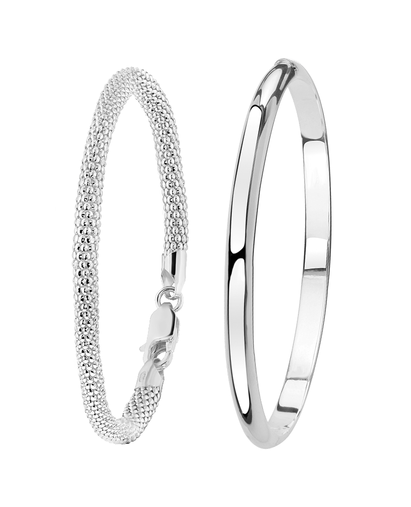 Gerecycleerd zilveren set met twee armbanden