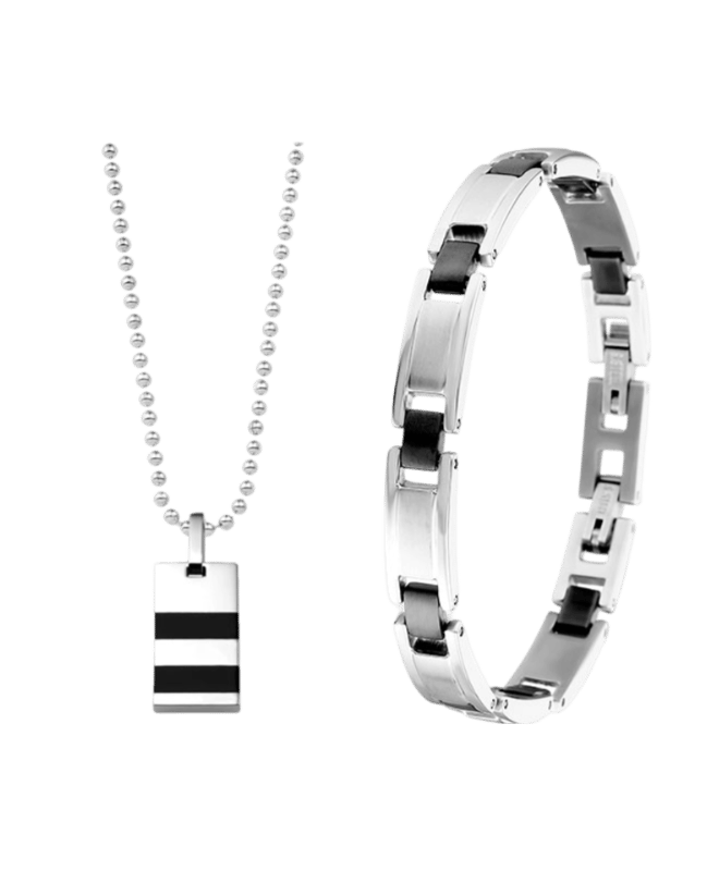 Gerecycleerd stainless steel set jongens ketting&armband