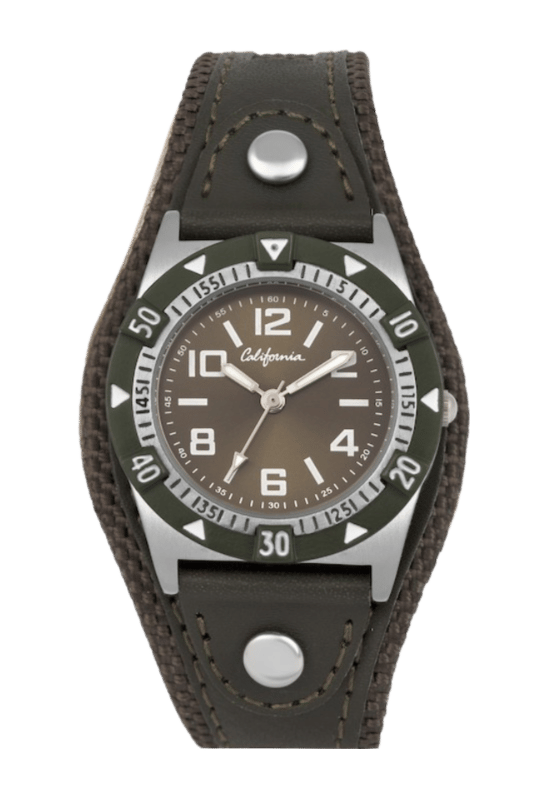 California Armbanduhr für Jungen mit grünem Lederband