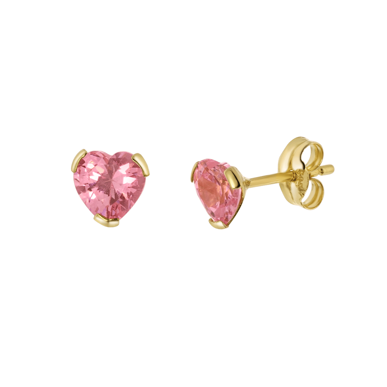 14 karaat geelgouden oorbellen hart roze zirkonia 5mm