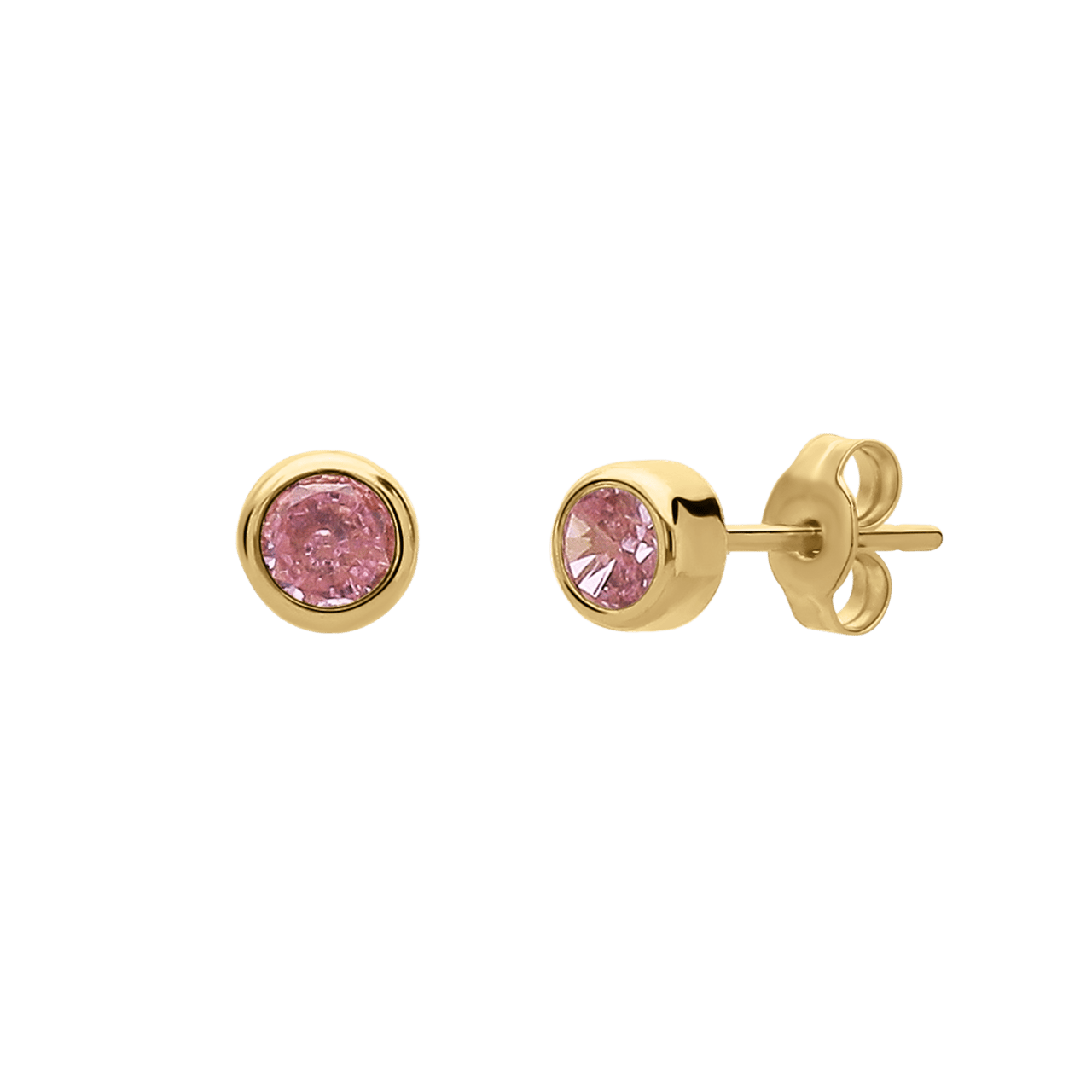 Ohrringe, 585 Gelbgold, mit Zirkonia in Rosa, 3 mm