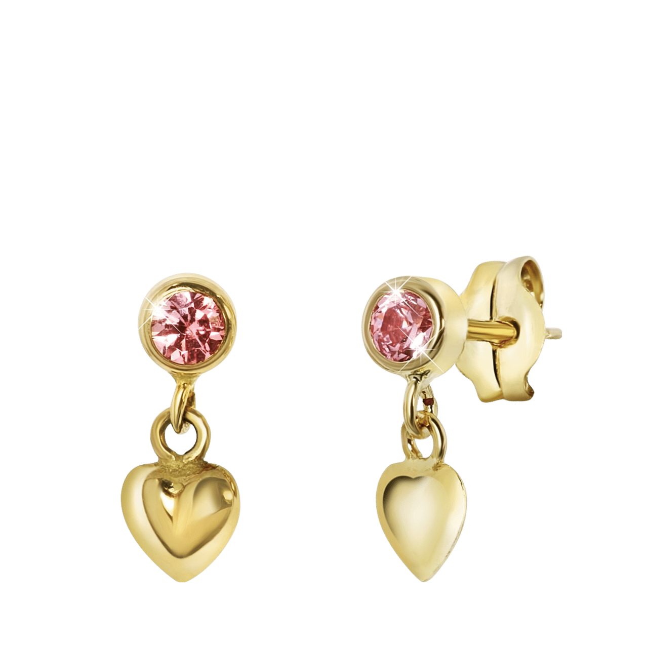 Ohrringe, 585 Gelbgold, mit Herz, Zirkonia in Rosa