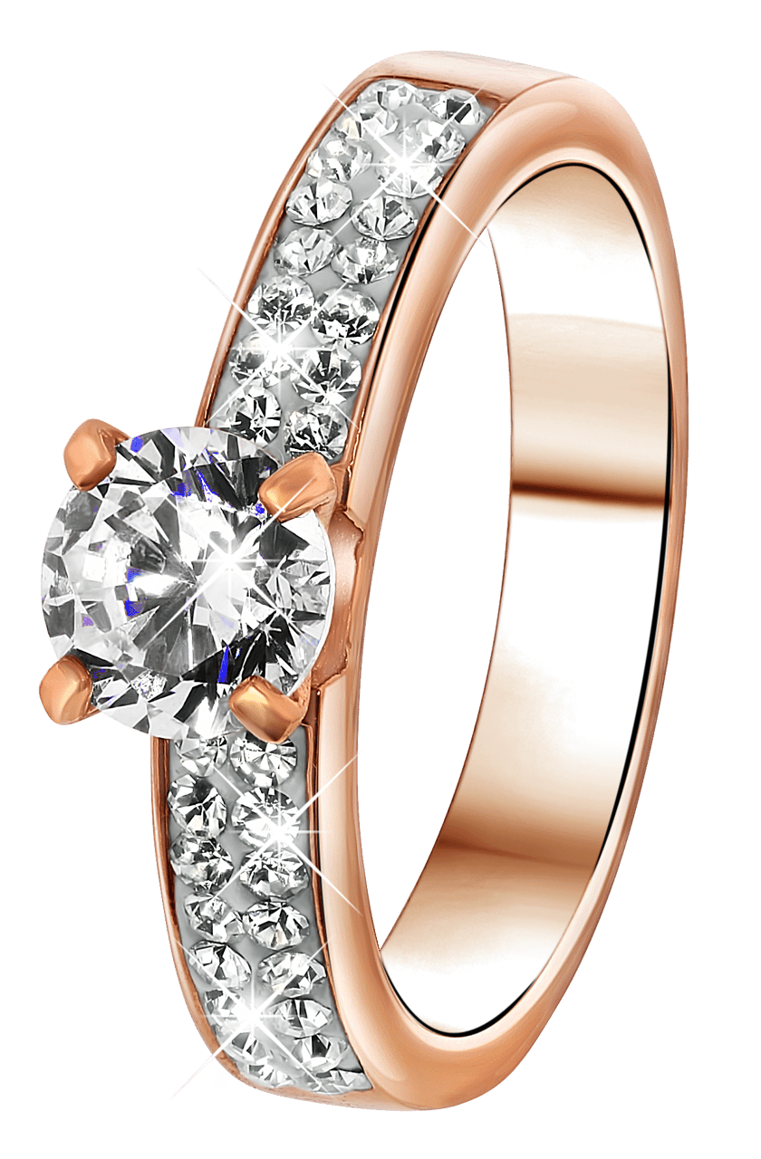 Stainless steel roséplated ring met kristal voor dames