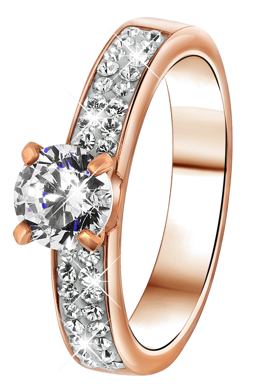 Stalen ring roseplated met kristal
