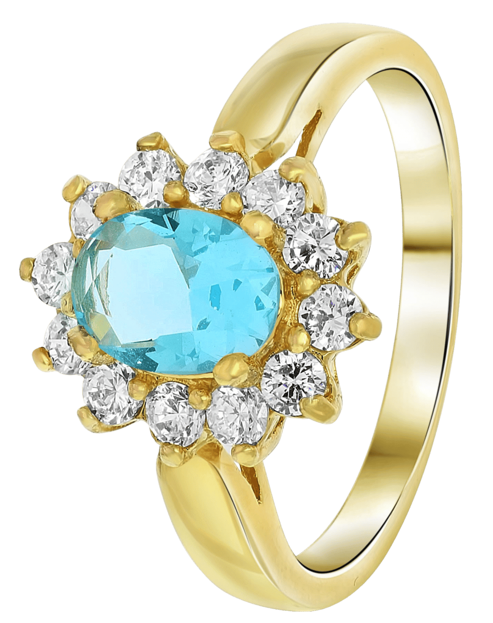 Goldplated ring aquamarine met zirkonia