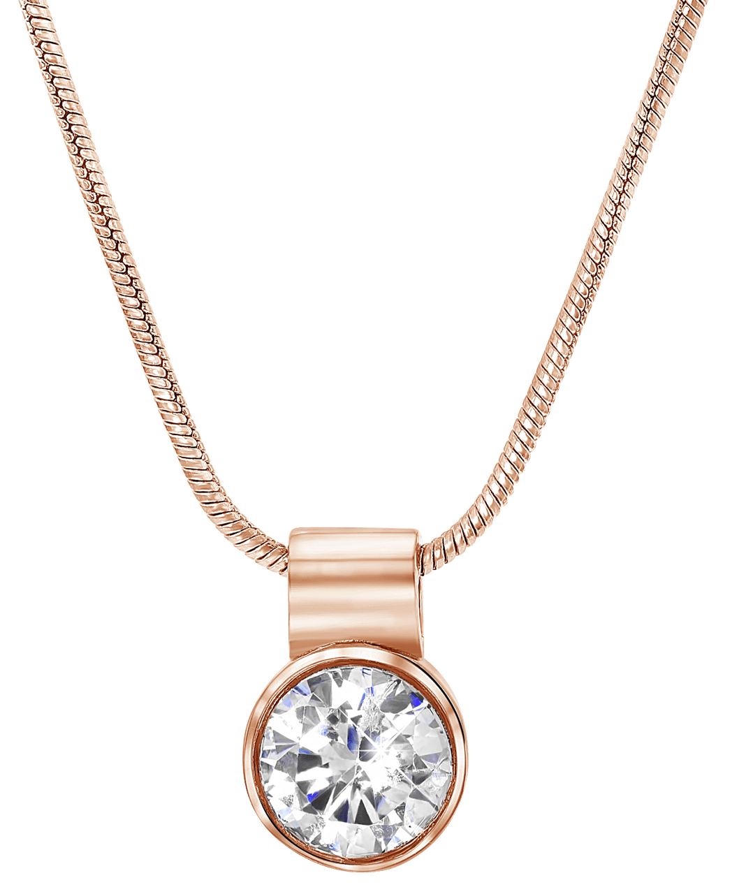 Stainless steel roséplated ketting met hanger met zirkonia voor dames