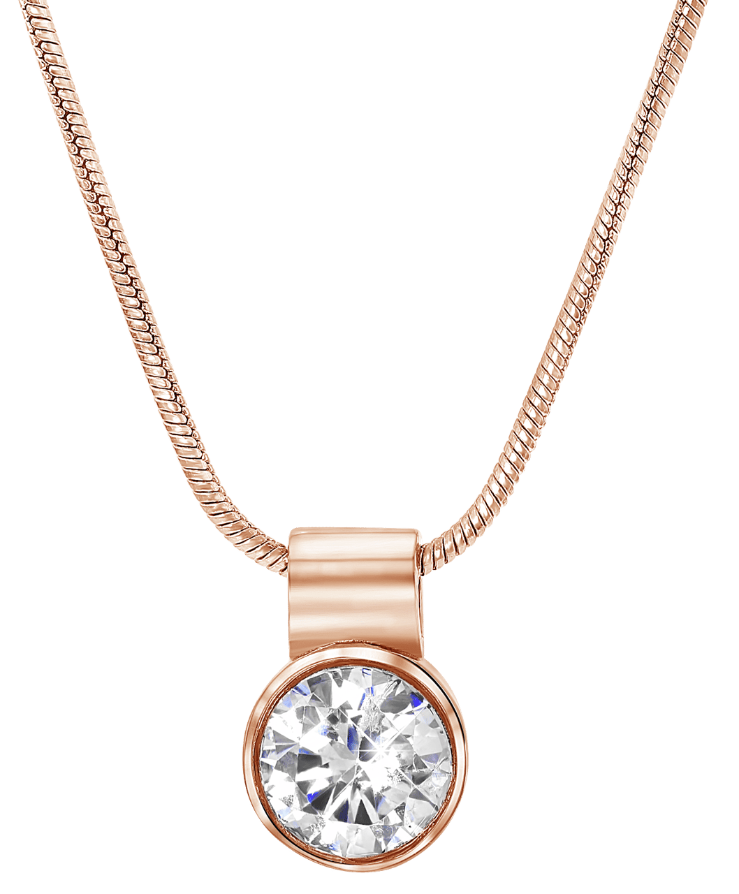 Stalen roséplated ketting met hanger met zirkonia voor dames