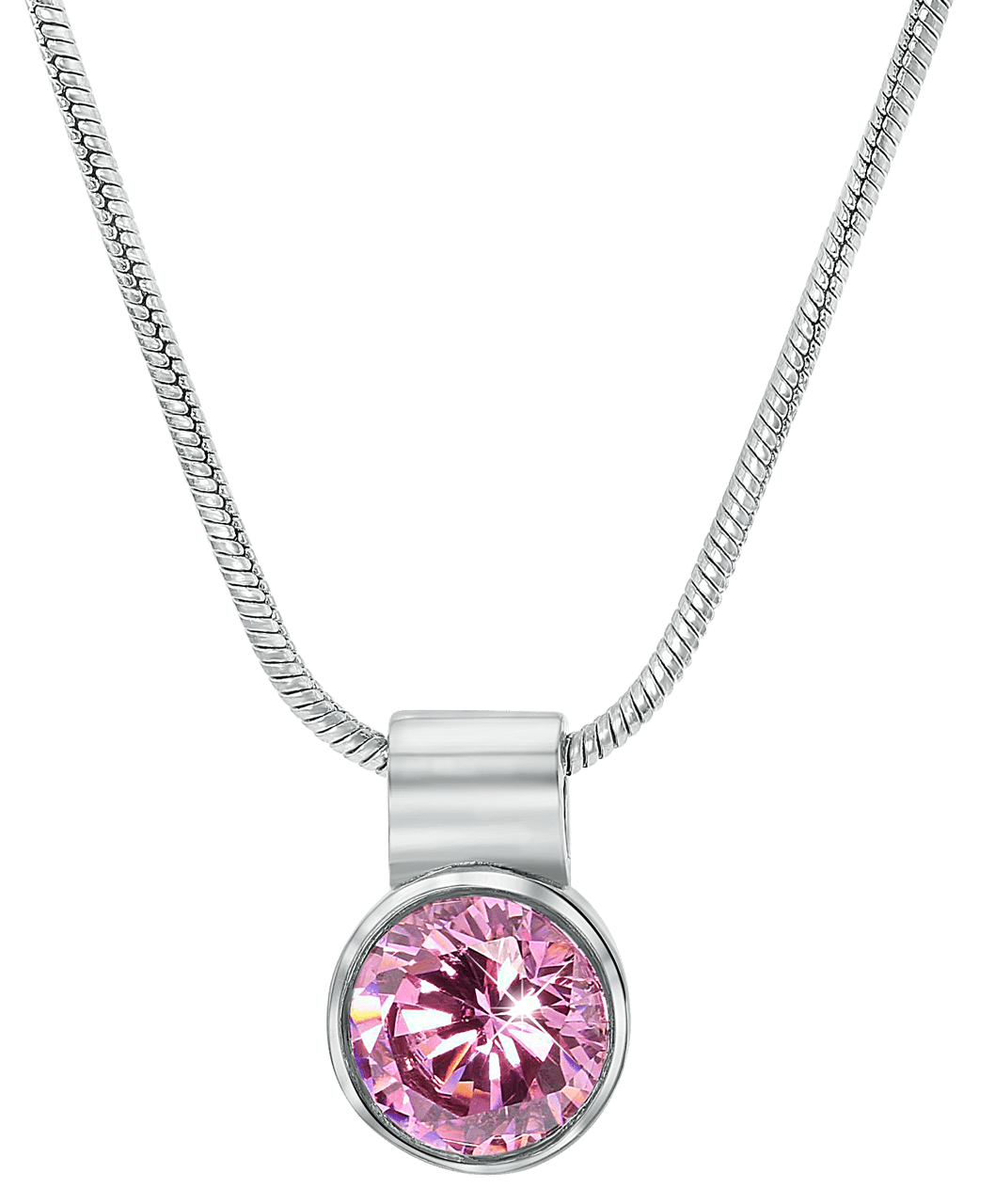 Stainless steel ketting met roze zirkonia