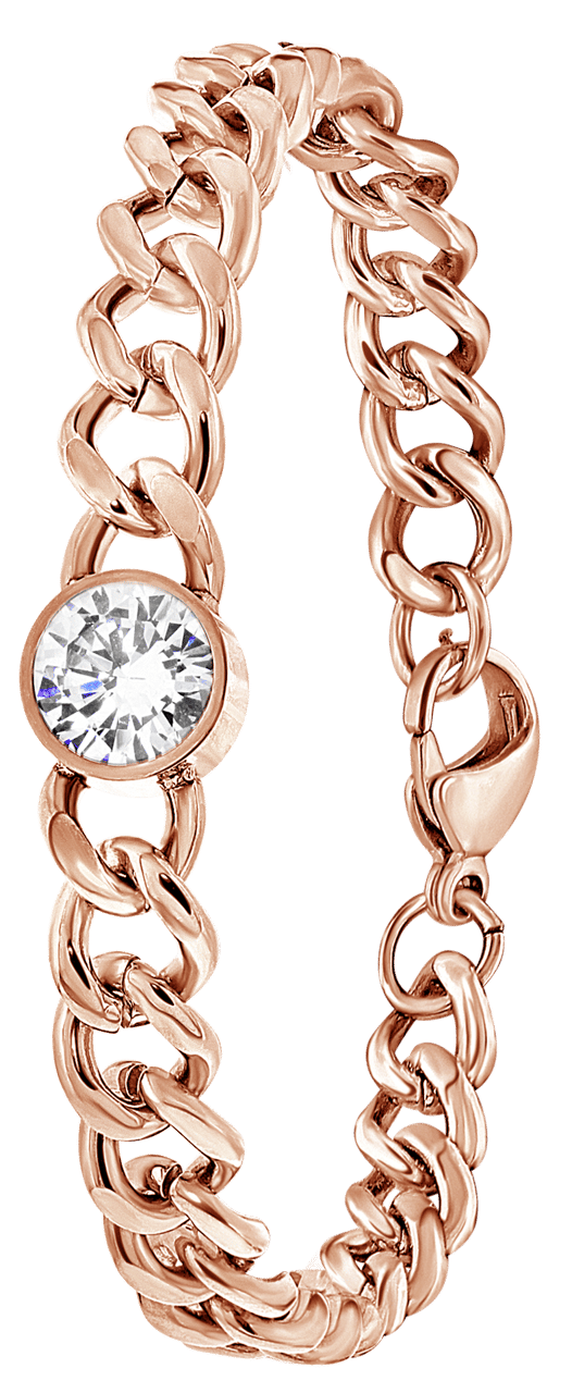 Stainless steel roséplated schakelarmband met zirkonia voor dames