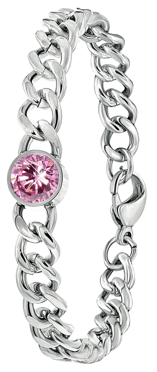 Gerecycleerd stainless steel armband met roze zirkonia