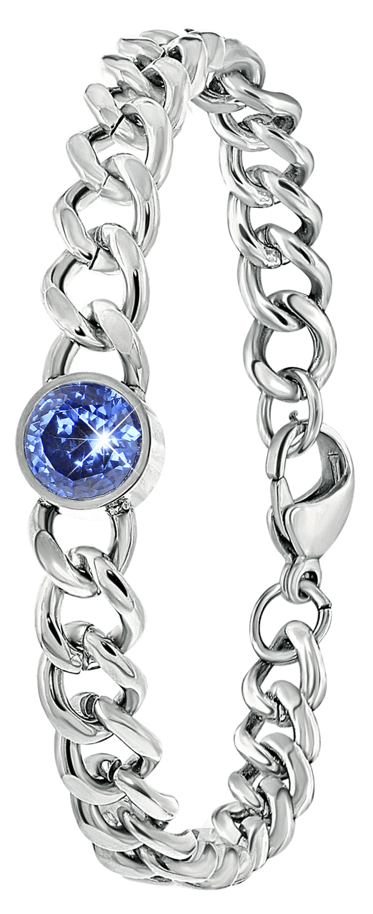 Gerecycled stainless steel armband met licht blauwe zirkonia