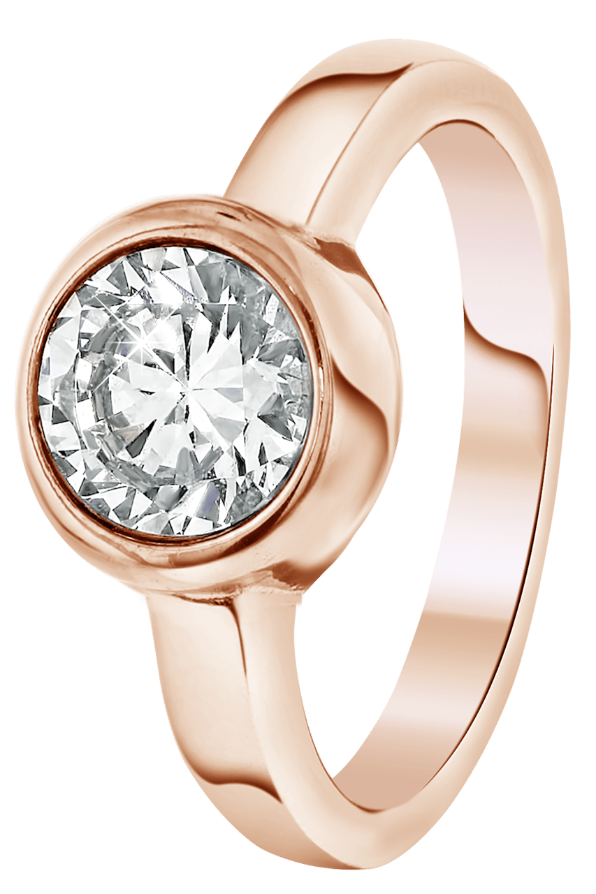 Gerecycleerd stainless steel ring roseplated met witte zirkonia