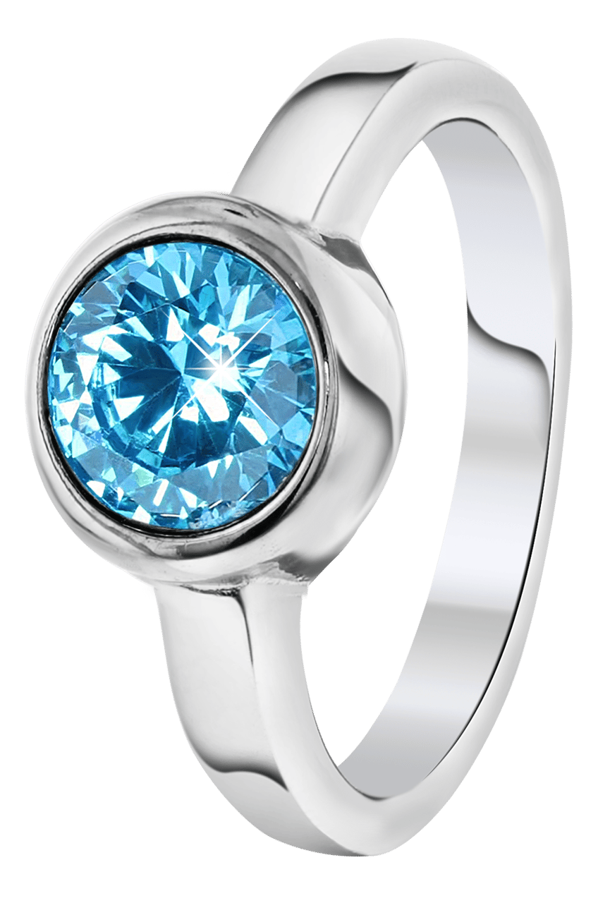 Gerecycled stainless steel ring met aqua zirkonia