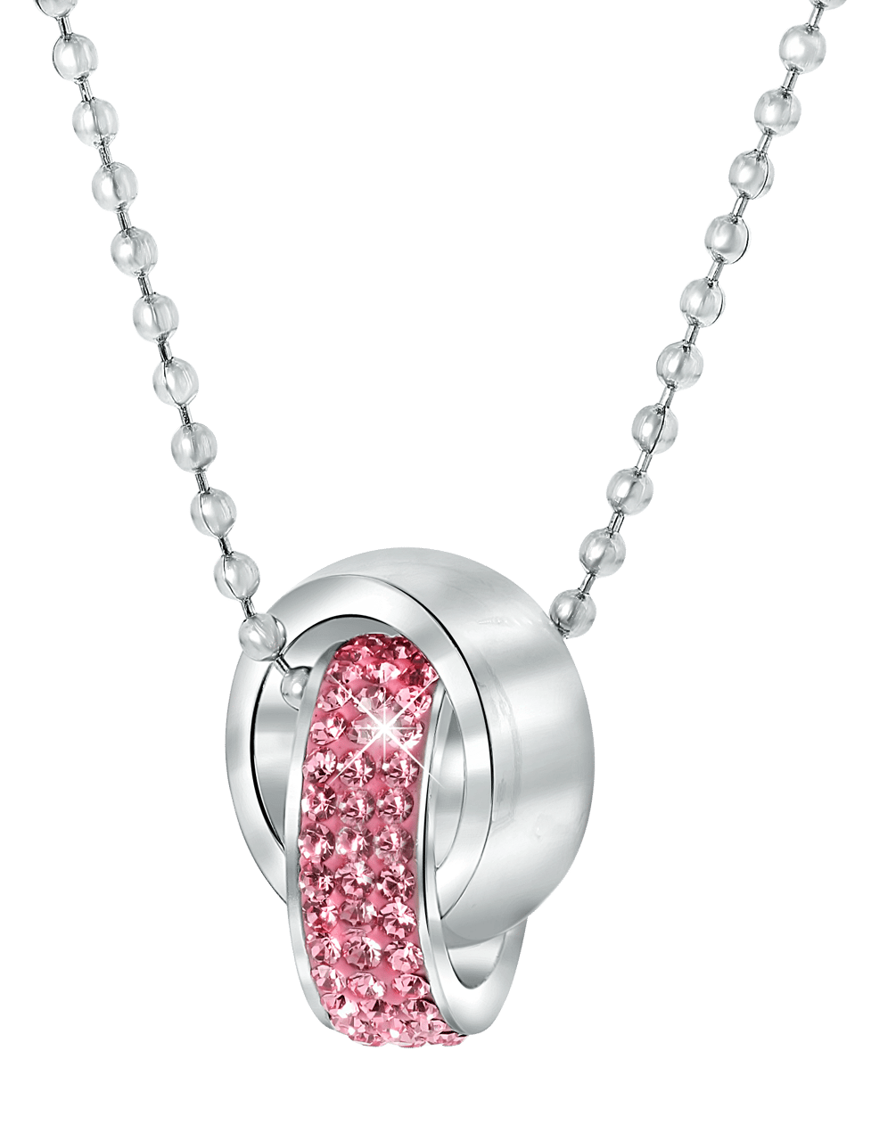 Stalen ketting licht roze kristal