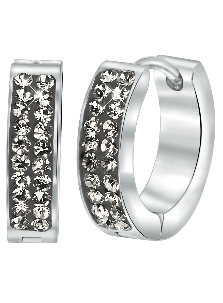 Gerecycleerd stainless steel oorbellen black diamond kristal