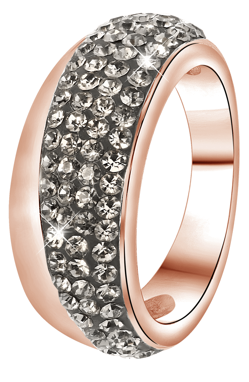 Gerecycleerd stainless steel ring roseplated black diamond kristal