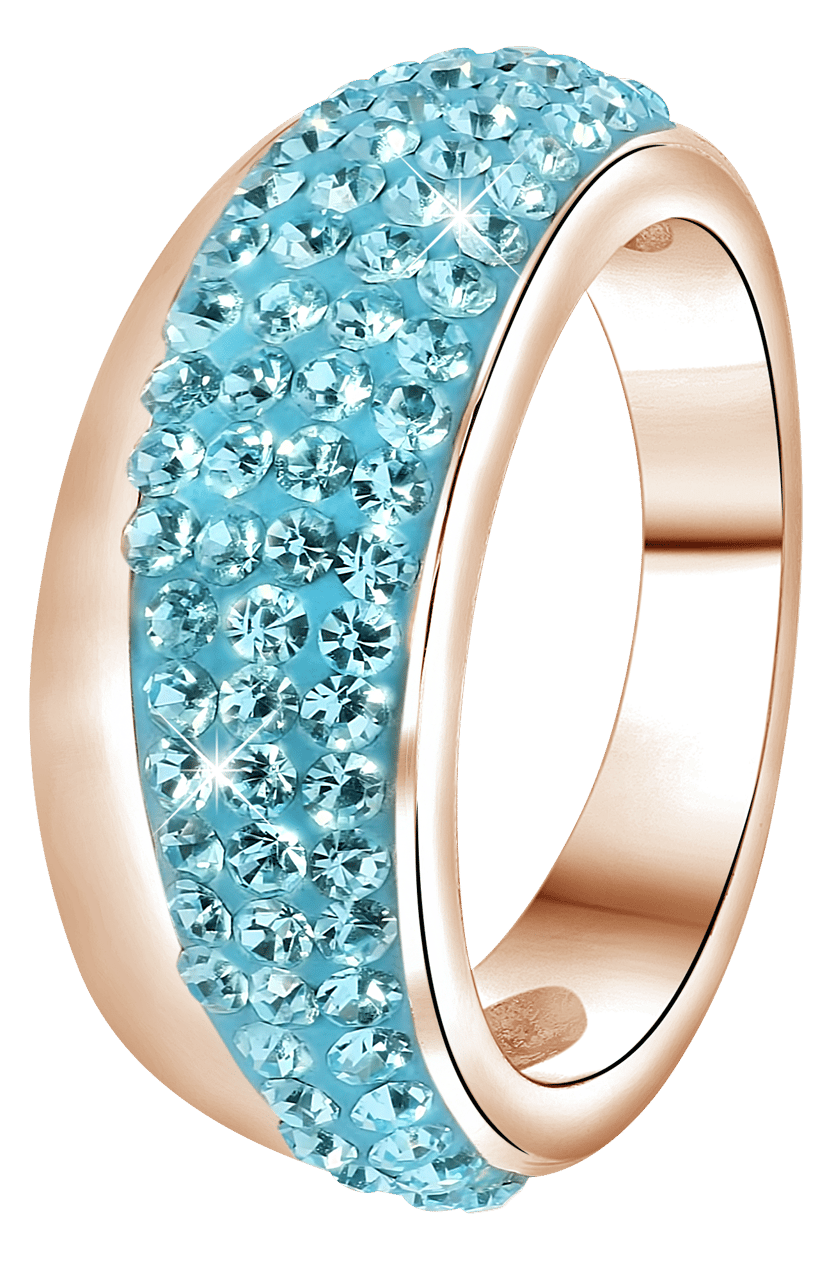 Gerecycleerd stalen ring roseplated aqua kristal