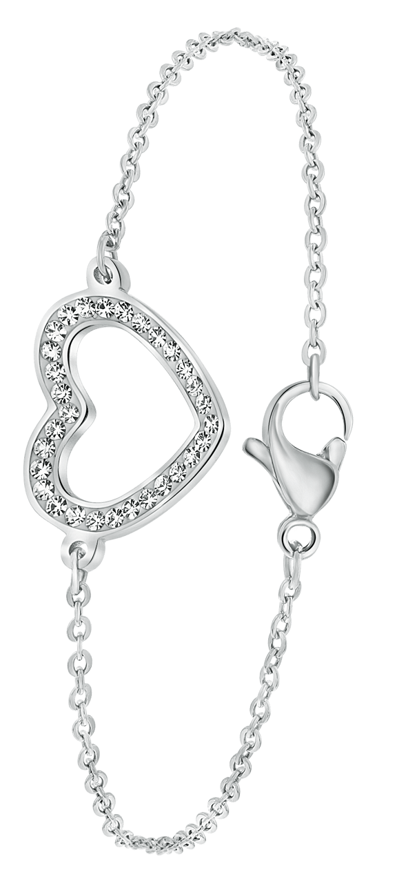 Gerecycleerd stainless steel armband open hart met met kristal
