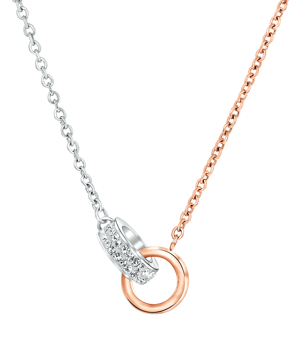 Gerecycleerd stalen ketting staal/rose ringen met kristal