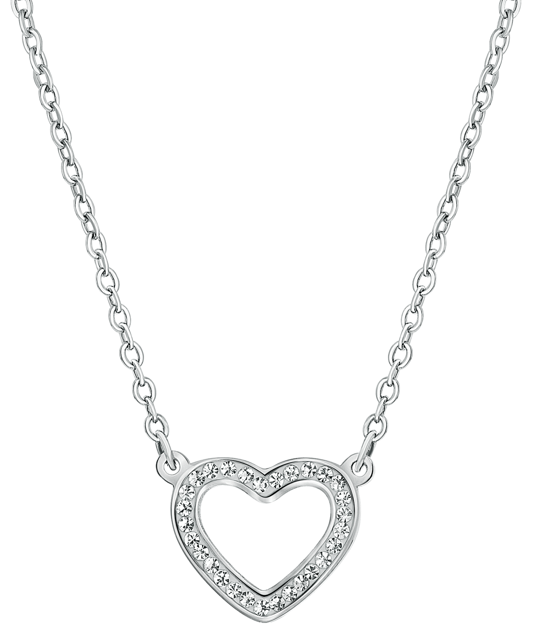 Gerecycled stainless steel ketting open hart met met kristal