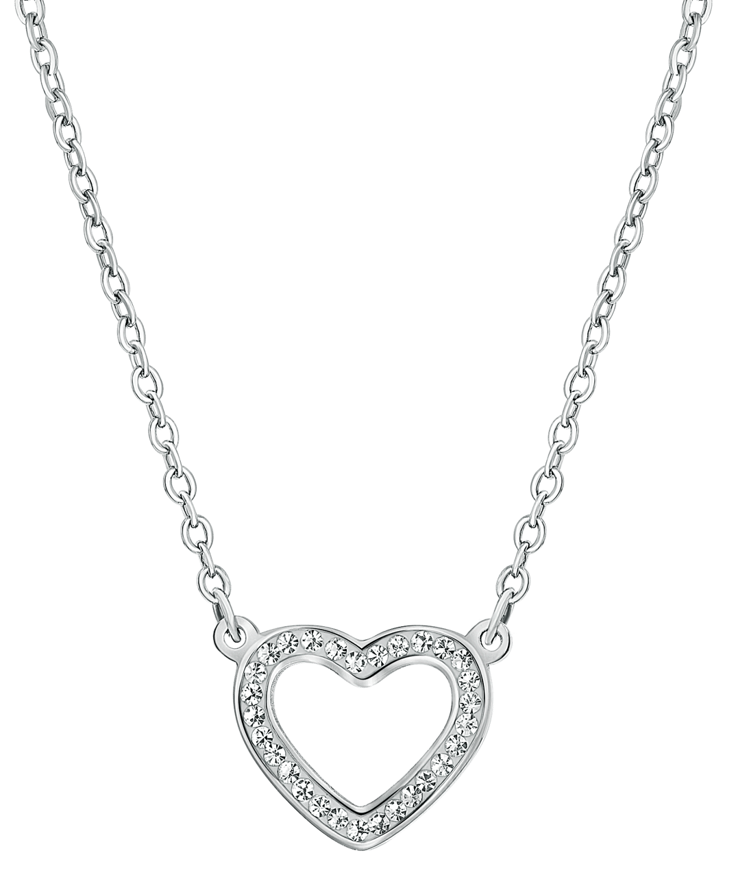 Gerecycled stalen ketting open hart met met kristal