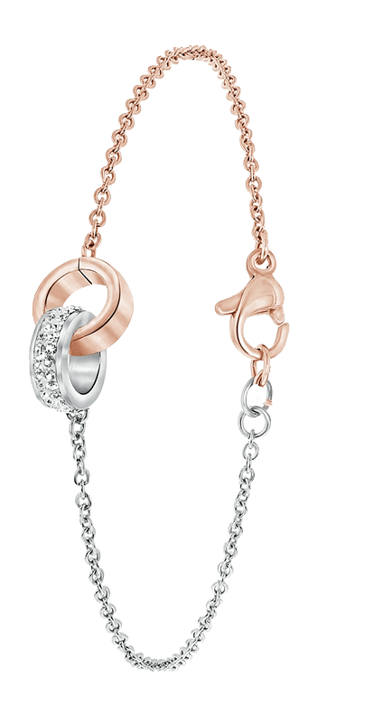 Gerecycleerd stalen armband staal/rose ringen met kristal