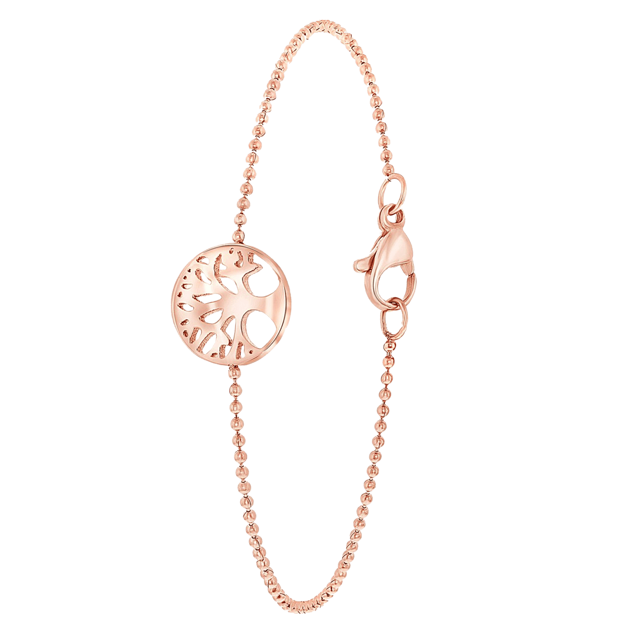 Stainless steel roséplated fantasiearmband met levensboom voor dames