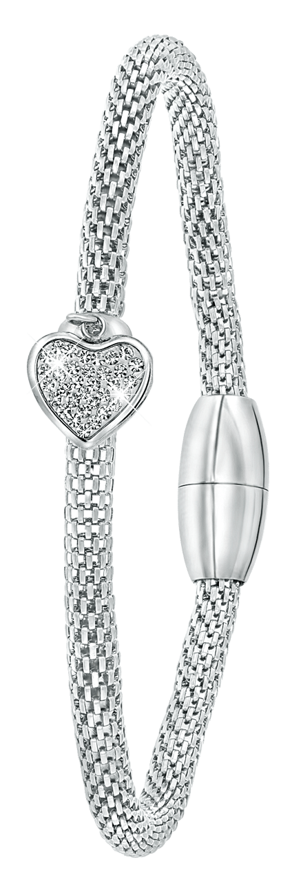 Gerecycleerd stainless steel armband mesh hart met kristal