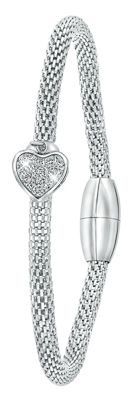 Gerecycleerd stalen armband mesh hart met kristal