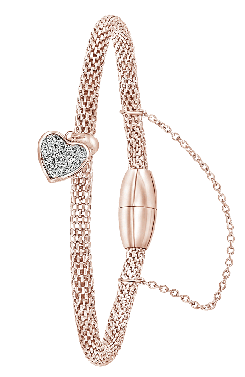 Gerecycleerd stainless steel armband mesh roseplated hart met kristal
