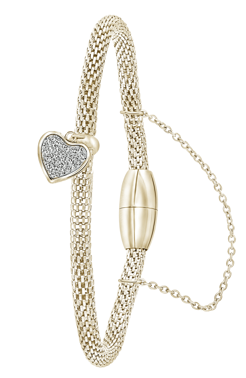 Gerecycleerd stainless steel armband mesh goldplated hart met kristal