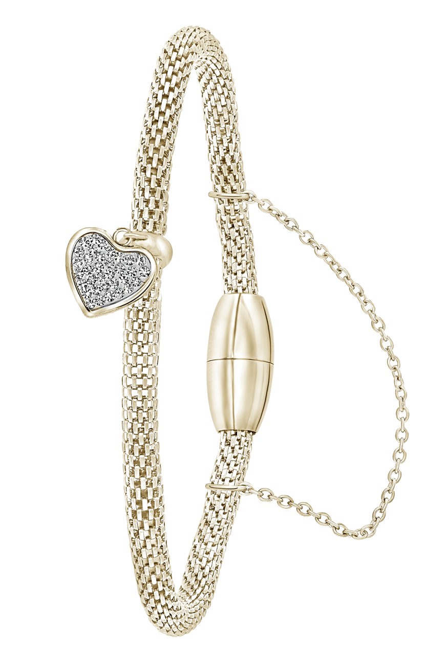 Gerecycleerd stalen armband mesh goldplated hart met kristal