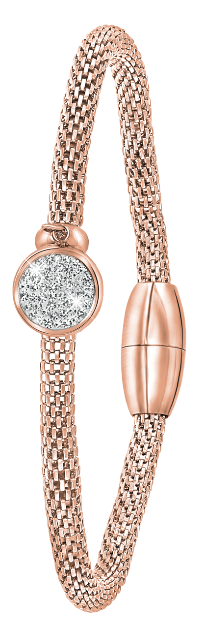 Armband aus rotvergoldetem Edelstahl/Mesh mit Kristall