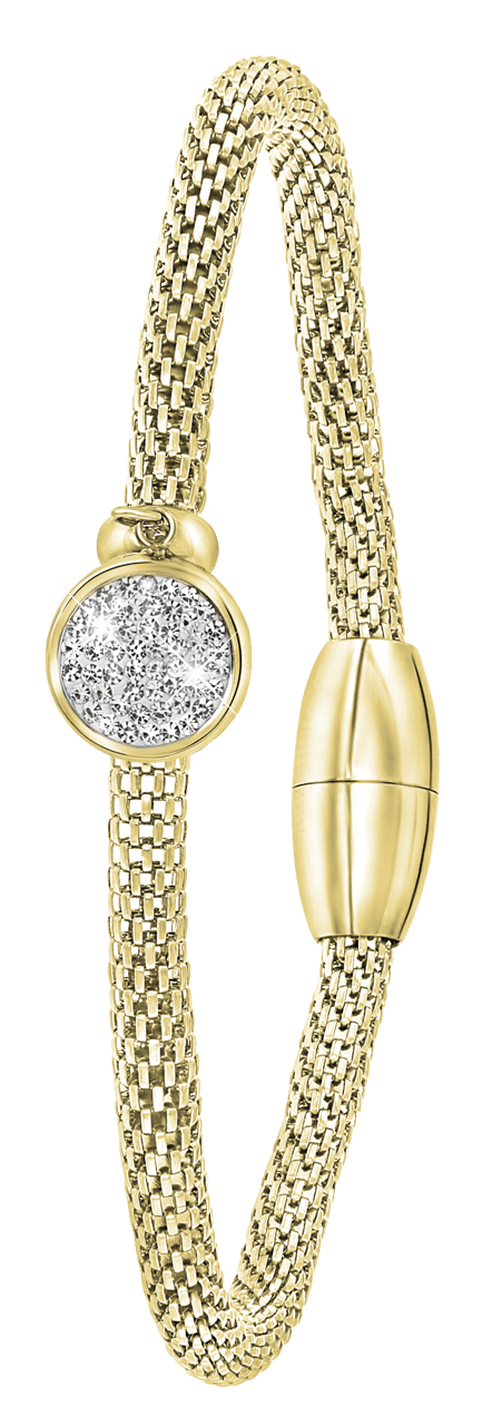 Gerecycleerd stainless steel armband mesh goldplated met kristal