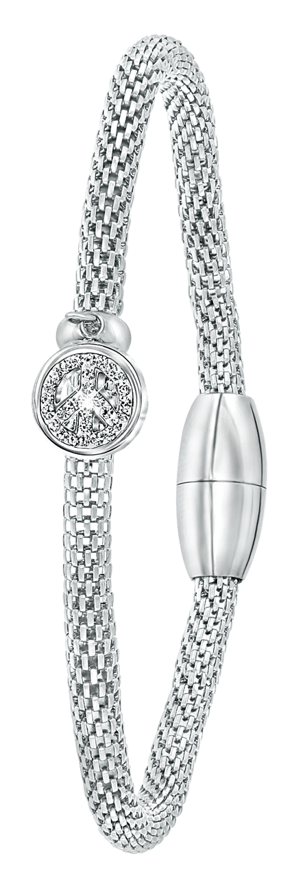 Gerecycled stainless steel armband mesh peace met kristal